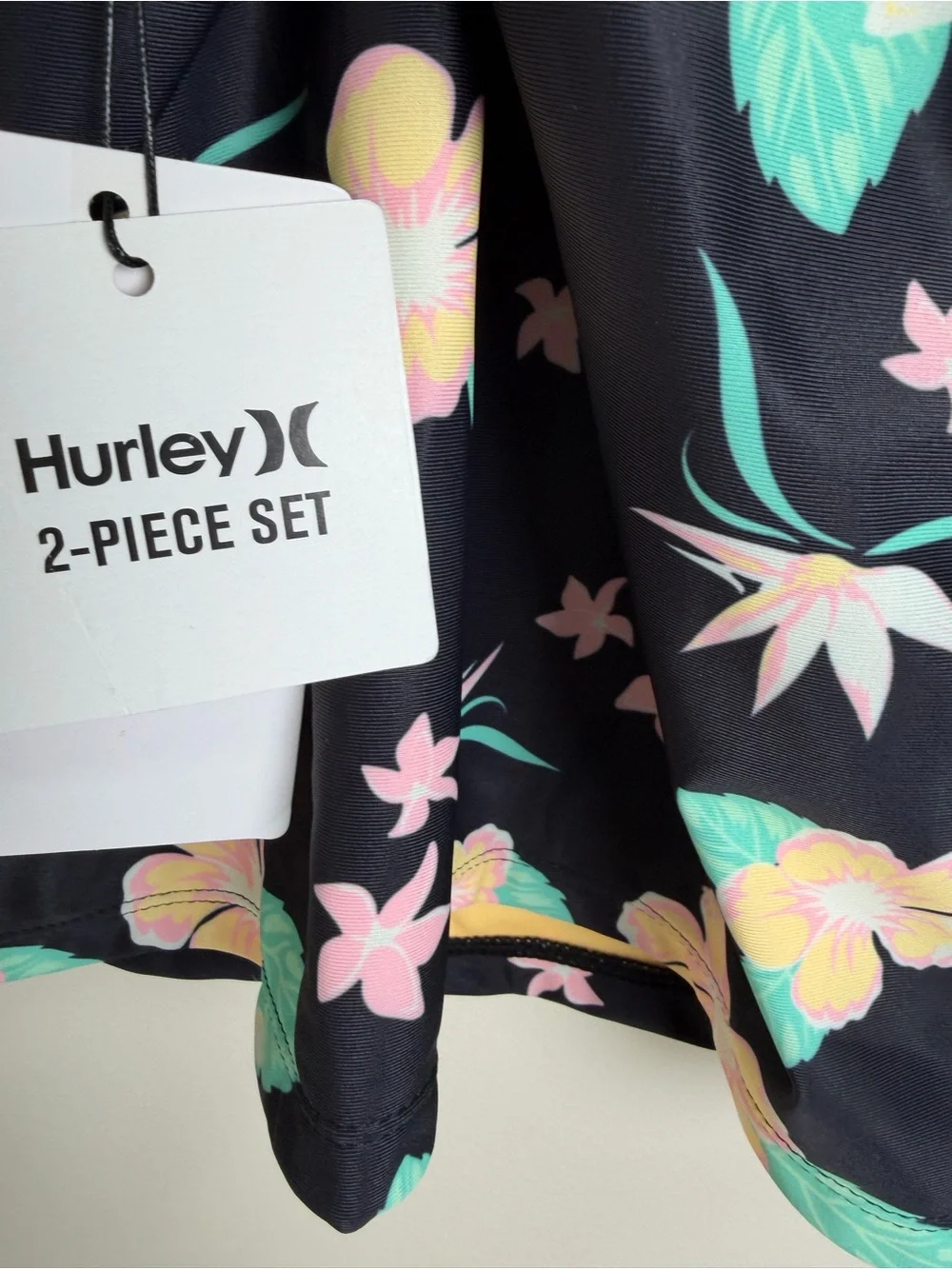 Hurley Girls 2-Piece Floral Tankin Set Black Multi UPF 50+ Size 14
